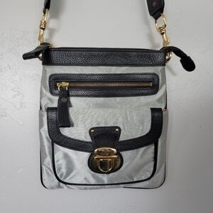 JPK Paris 75 Grey Silver Crossbody Bag Black Trim Gold Hardware